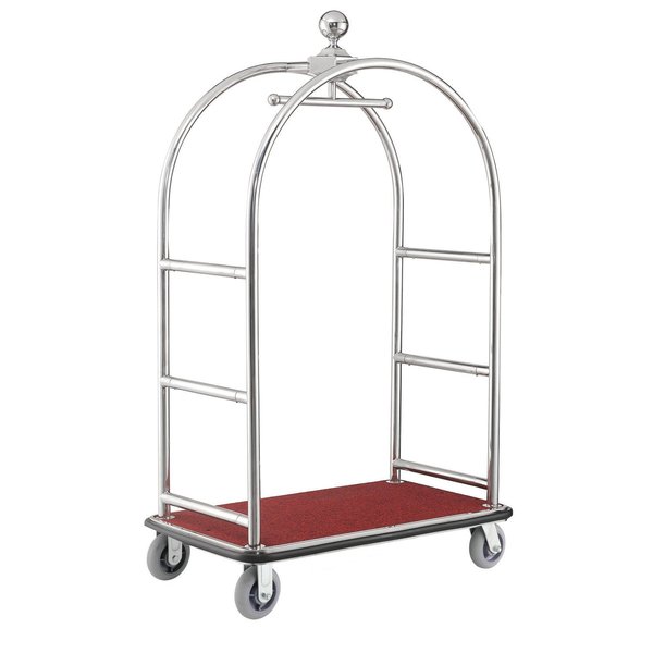 Global Industrial Silver Stainless Steel Bellman Cart Curved Uprights 6 Rubber Casters, 41-1/4L x 24W x 73H 985118SL